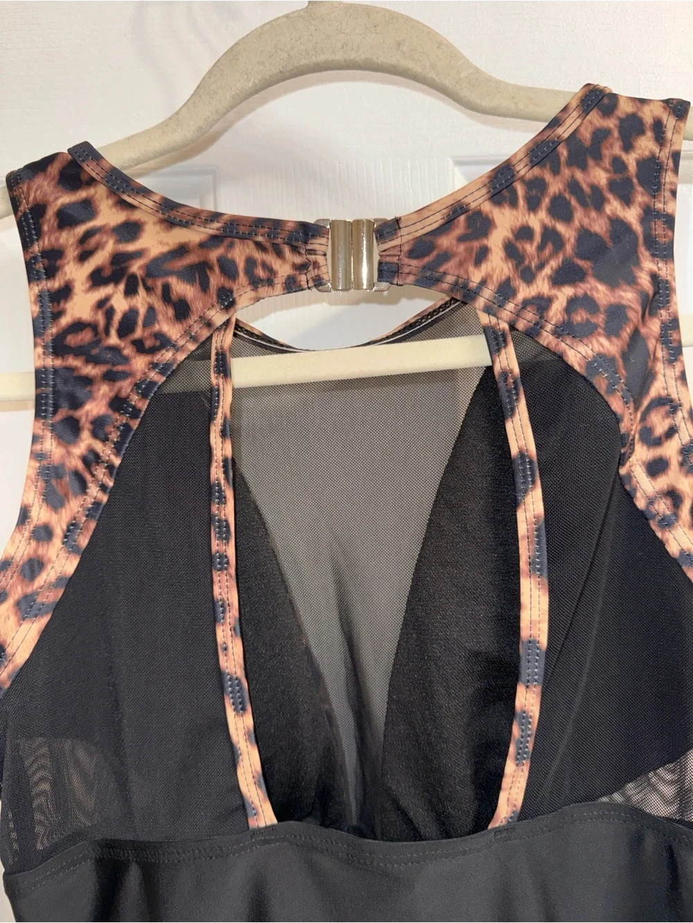 Leopard & Black Women’s One-Piece Swimsuit with Ruching, NEW